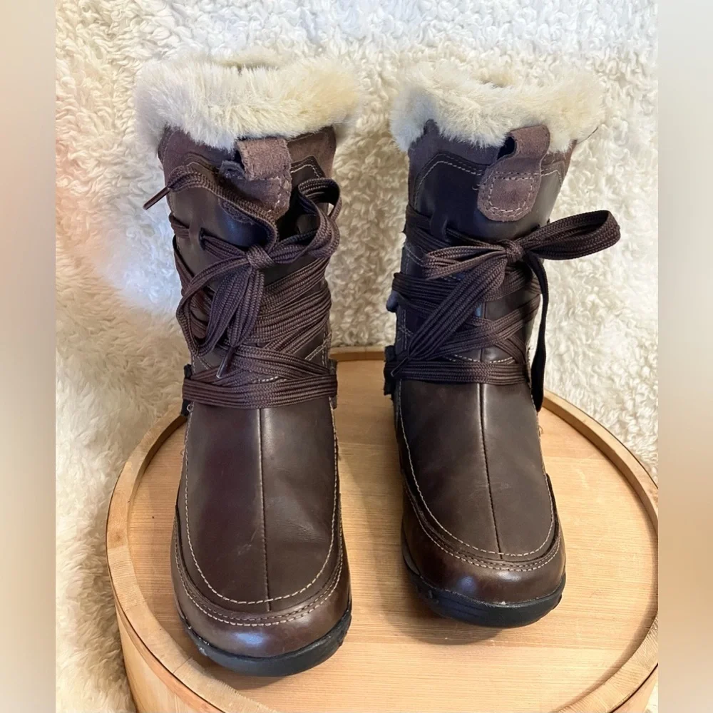 Merrell Nikita Winter Boots Brown Leather Primaloft Waterproof Hiking Size 6 - Picture 2 of 11